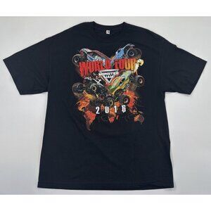 Monster Jam World Tour T-Shirt Mens Large Black Double Sided Graphic 2016 NWOT